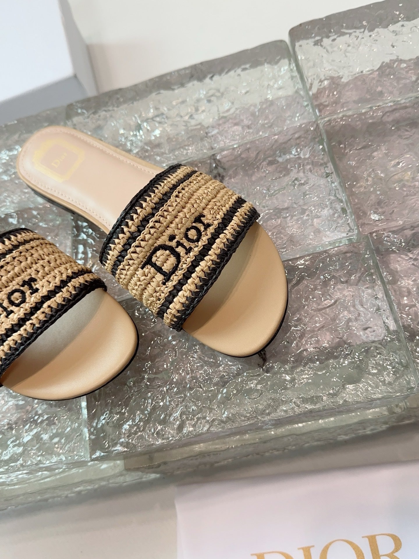 DIOR 26S WOVEN-STRAP SANDALS IN BEIGE CALFSKIN