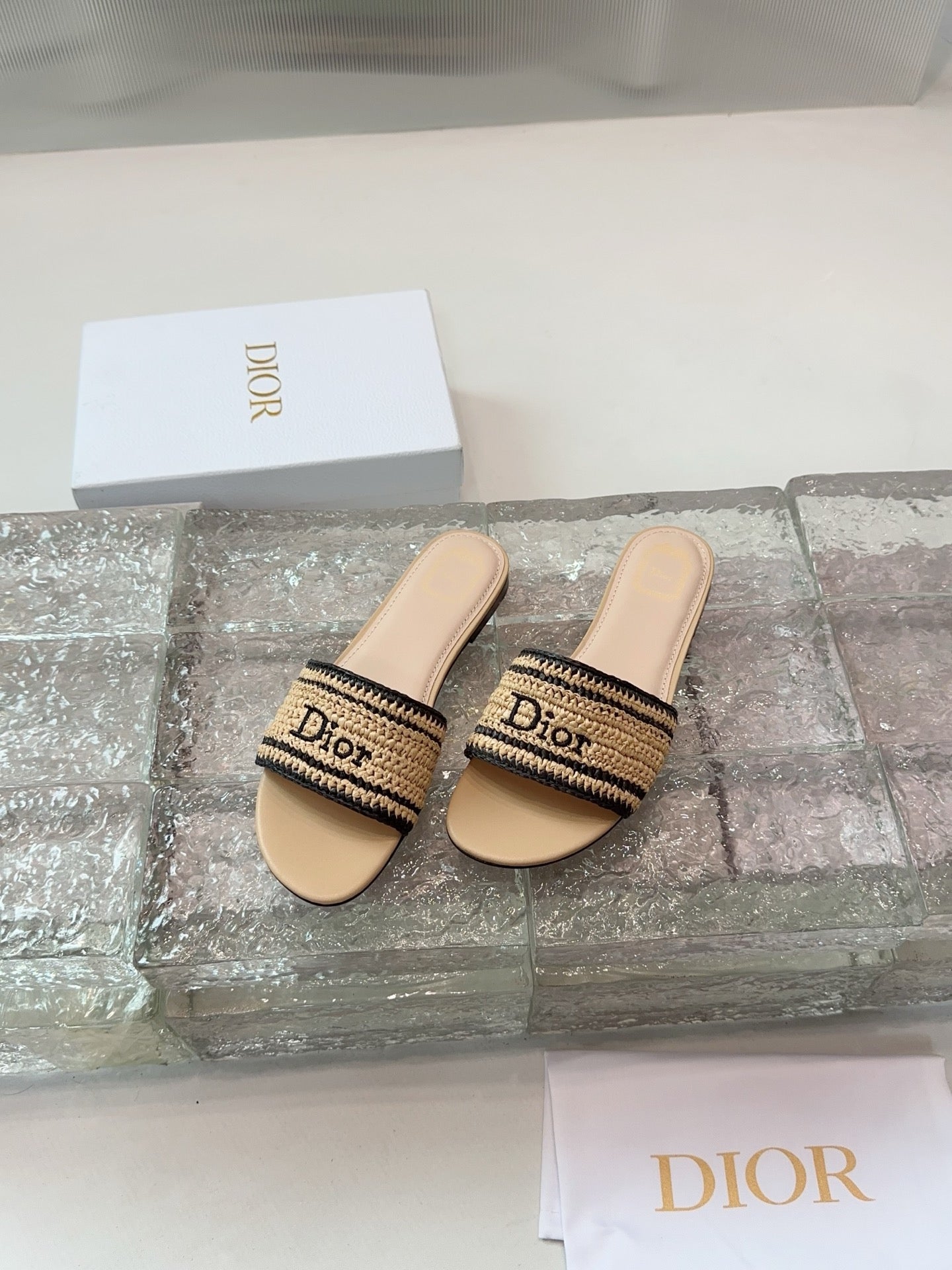 DIOR 26S WOVEN-STRAP SANDALS IN BEIGE CALFSKIN