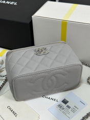 MINI VANITY TOP HANDLE CASE 17 IN GREY CAVIAR SKIN SILVER-TONE PLATED METAL