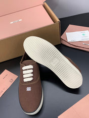 MIUMIU 26S LACE UP SNEAKERS IN DARK BROWN CANVAS RUBBER SOLE