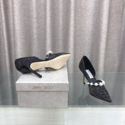 JIMMY CHOO 26S HIGH HEELS 85 MM IN BLACK LACE PEARL-EMBELLISHED