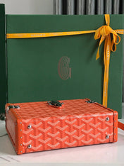 CASSETTE TRUNK BAG 21 IN RED GOYARDINE CANVAS & CLAMECY COWHIDE