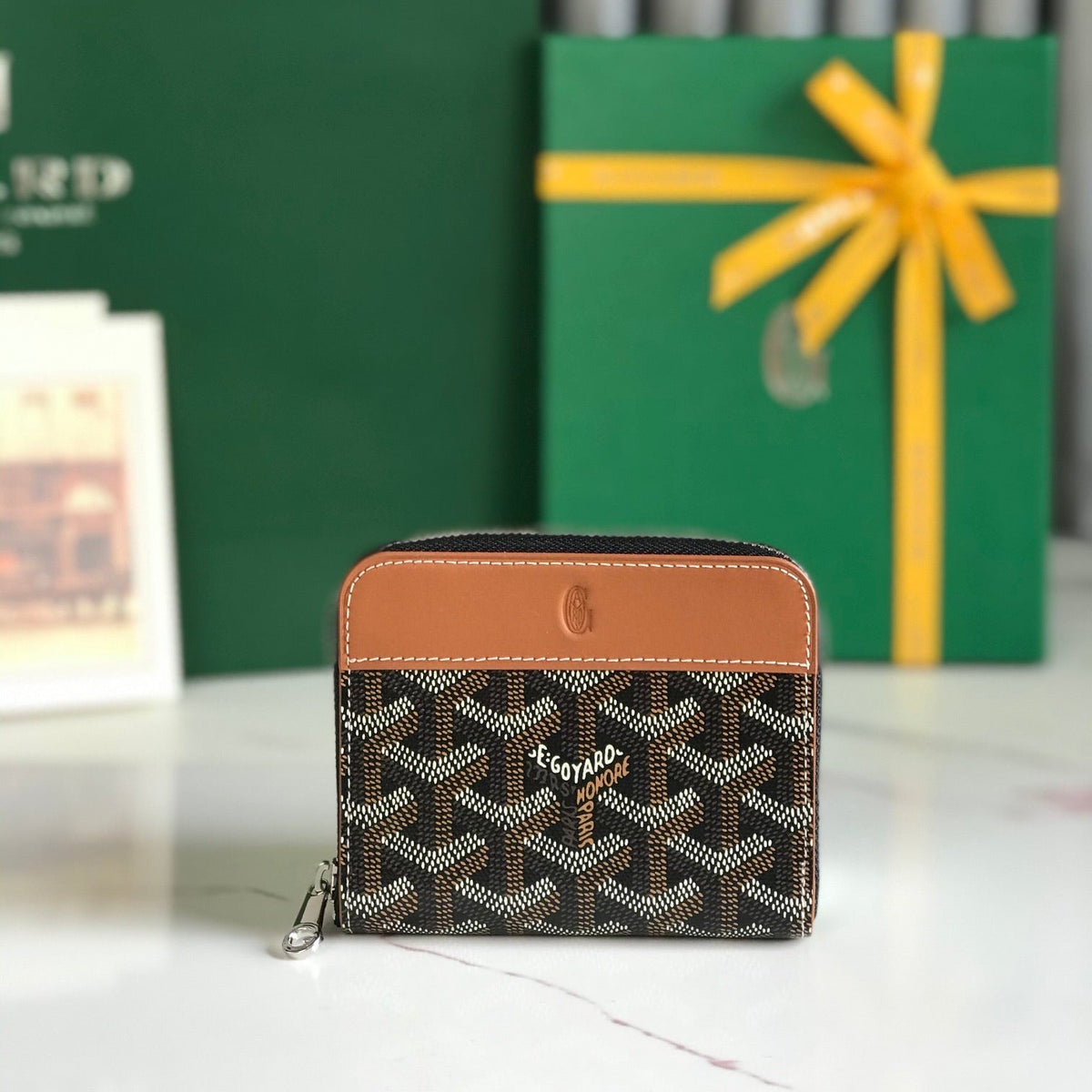 MATIGNON MINI WALLET 11 IN BLACK GOYARDINE CANVAS AND TAN CALFSKIN