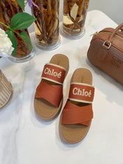 WOODY WEDGE SANDALS IN BRONZE BROWN CANVAS WITH CIDER BROWN RUBBER SOLE