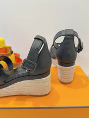 HM 26S ESPADRILLE WEDGE SANDALS IN BLACK CALFSKIN