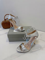 TOM FORD 26S HIGH HEEL SANDALS IN METALLIC SILVER SNAKESKIN CALFSKIN