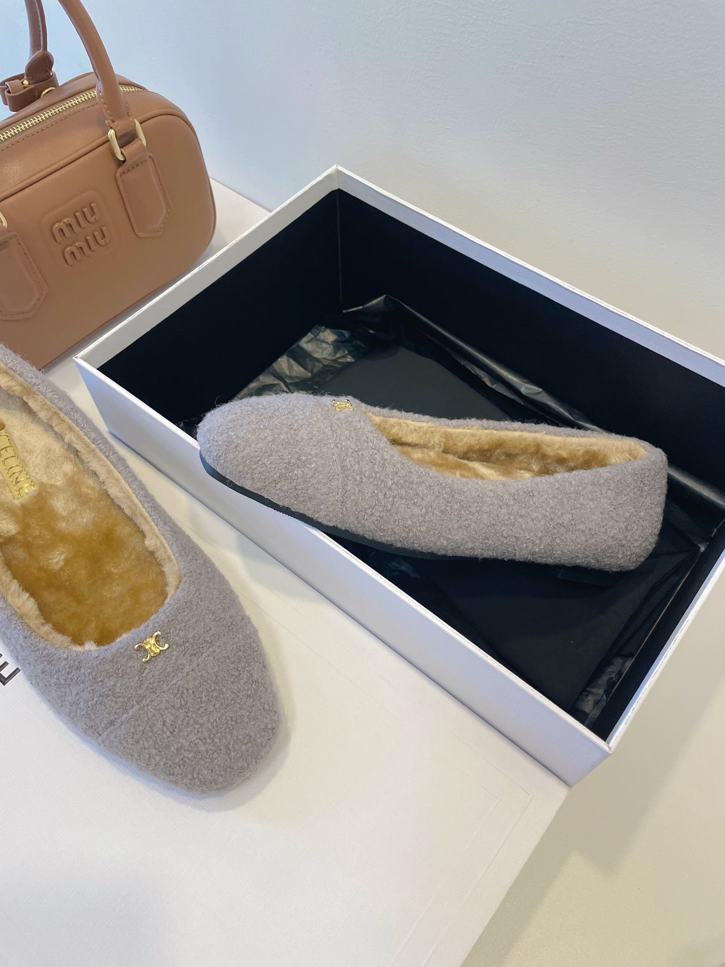 CELINE 26S FLAT SHOES IN LAVENDER GREY WOOL