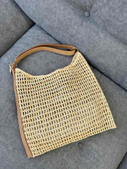 OXALIS 40  IN RAFFIA CROCHET AND LEATHER VINTAGE BROWN