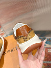 LV 26S PLAID SNEAKERS IN BROWN MIX YELLOW FABRIC