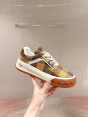 LV 26S PLAID SNEAKERS IN BROWN MIX YELLOW FABRIC