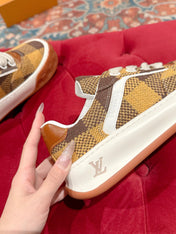 LV 26S PLAID SNEAKERS IN BROWN MIX YELLOW FABRIC