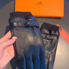 GLOVES IN BLACK SHEEPSKIN AND WOOL 112362