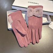 GLOVES IN CREPE PINK WOOL WITH RABBIT FUR 456296