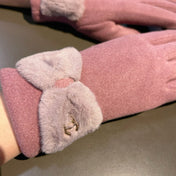 GLOVES IN CREPE PINK WOOL WITH RABBIT FUR 456296