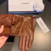 TOUCHSCREEN GLOVES IN BRONZE BROWN LAMBSKIN WITH GOLD LOGO 462270