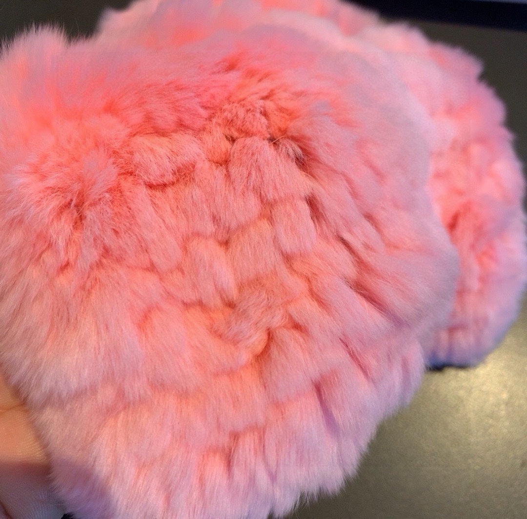FINGERLESS HALF GLOVES IN ROUGE PINK RABBIT FUR 462276