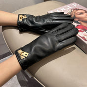 GLOVES WITH LOCK HARDWARE IN BLACK LAMBSKIN 463858