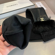 FINGERLESS LONG GLOVES IN BLACK LAMBSKIN WITH RABBIT FUR 465798