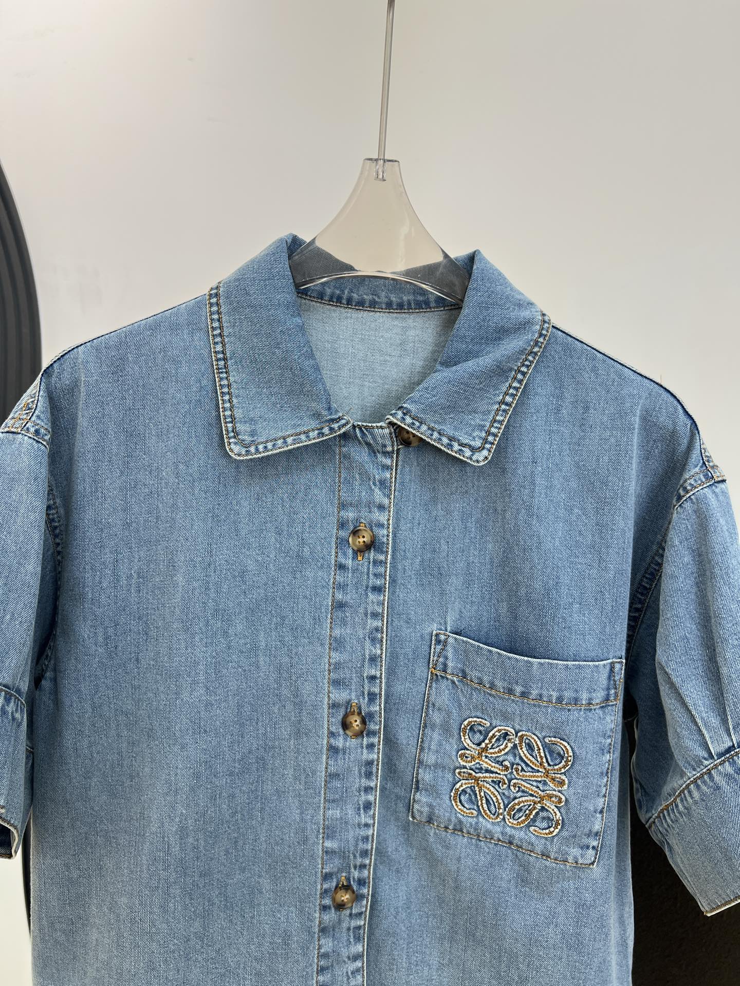 LOEWE 26S SHORT-SLEEVE DENIM SHIRT 562