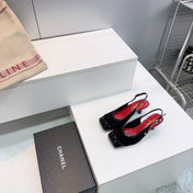 CHANEL 26S HIGH HEEL SLINGBACK PUMPS 65 MM IN BLACK LAMBSKIN AND SUEDE
