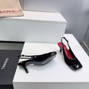 CHANEL 26S HIGH HEEL SLINGBACK PUMPS 65 MM IN BLACK LAMBSKIN AND SUEDE