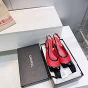 CHANEL 26S SLINGBACK PUMPS IN BLACK AND RED PATENT LAMBSKIN