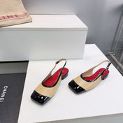 CHANEL 26S SLINGBACK PUMPS IN BLACK AND BEIGE PATENT LAMBSKIN