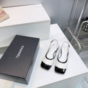 CHANEL 26S SLINGBACK PUMPS IN BLACK AND WHITE PATENT LAMBSKIN