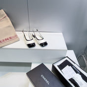 CHANEL 26S SLINGBACK PUMPS IN BLACK AND WHITE PATENT LAMBSKIN