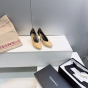 CHANEL 26S HIGH HEEL PUMPS 85 MM IN BEIGE AND BLACK CALFSKIN