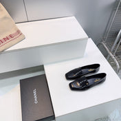 CHANEL 26S LOAFER FLATS IN BLACK PATENT LAMBSKIN