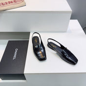 CHANEL 26S SLINGBACK FLATS IN BLACK PATENT LAMBSKIN