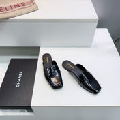 CHANEL 26S LOAFER MULES IN BLACK PATENT LAMBSKIN