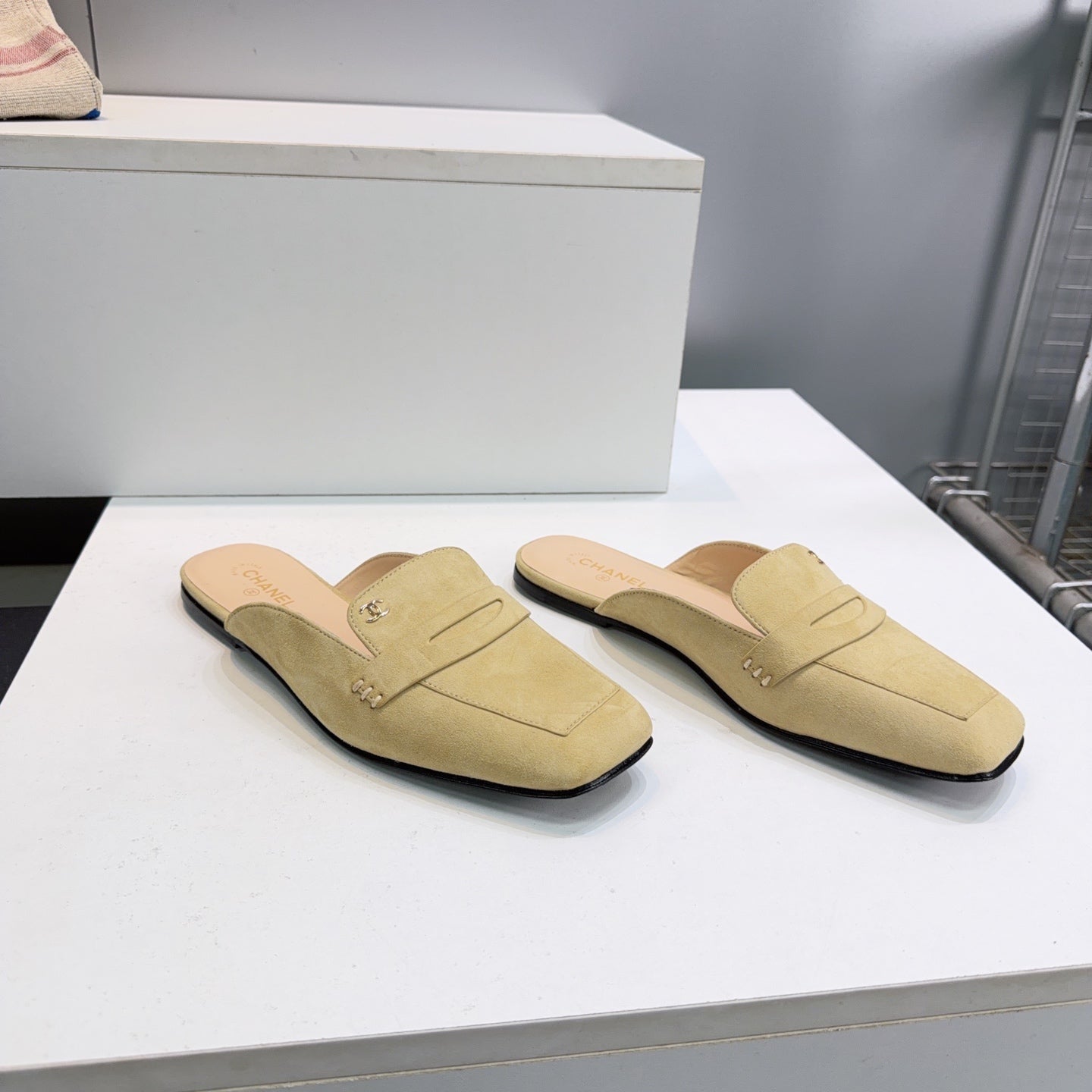 CHANEL 26S LOAFER MULES IN BEIGE SUEDE