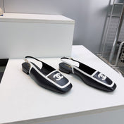 CHANEL 26S SLINGBACK FLATS IN BLACK CALFSKIN WITH WHITE PATENT