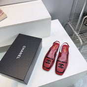 CHANEL 26S SLINGBACK FLATS IN RED CALFSKIN WITH BLACK PATENT