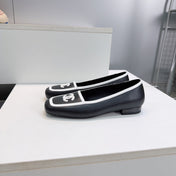 CHANEL 26S SQUARE TOE FLATS IN BLACK CALFSKIN WITH WHITE PATENT