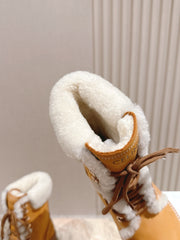 CELINE 25S KURT LACE UP MID BOOT IN MEDIUM ORANGE SUEDE AND SHEARLING