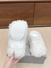 BALENCIAGA 25S MULES IN WHITE FAUX FUR