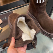 MIUMIU 26S LOGO CHUNKY ANKLE BOOTS IN DARK BROWN SUEDE 