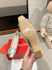 BELLE VIVIER PUMPS IN SILVER METALLIC LIZARD EMBOSSED CALFSKIN