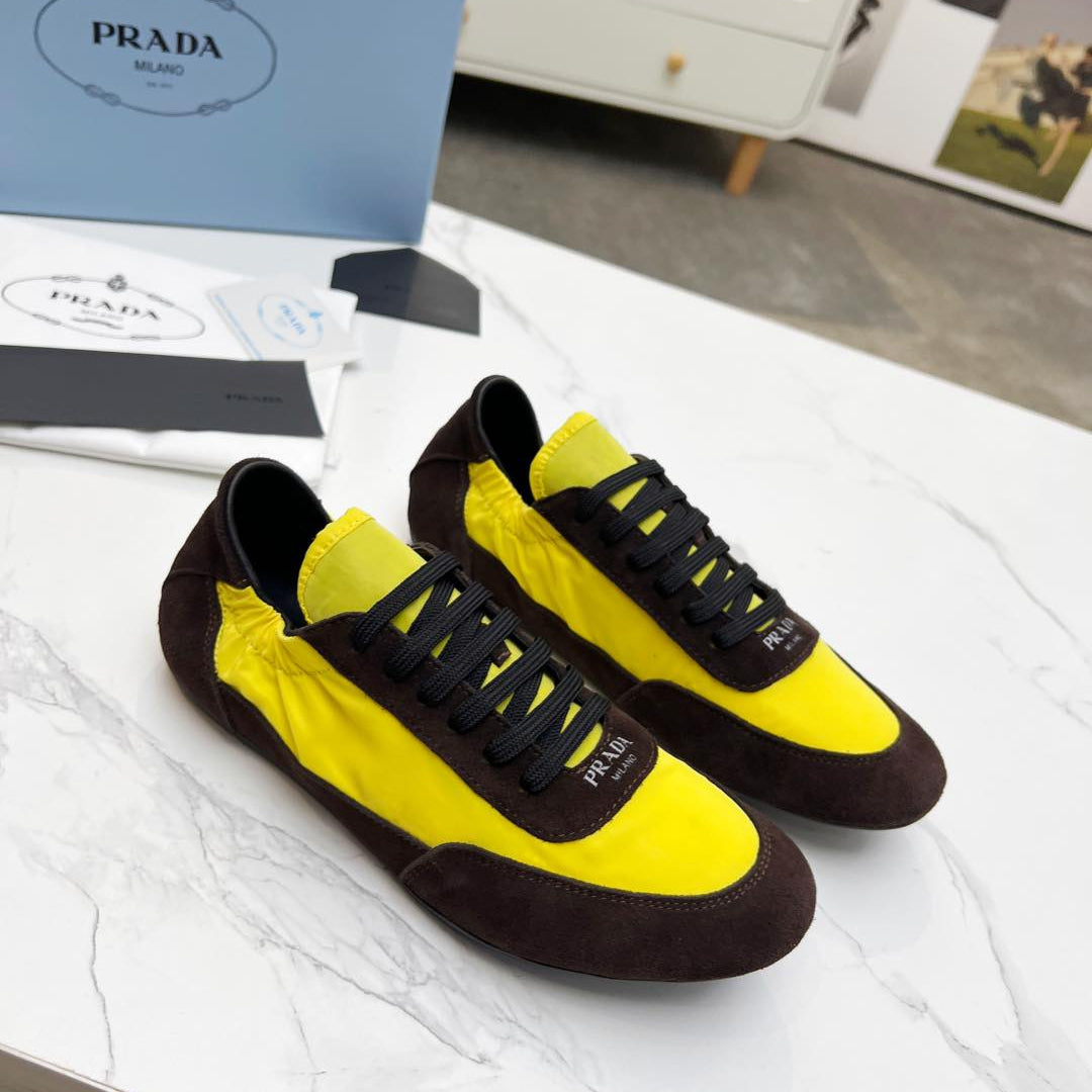 COLLAPSE SNEAKERS IN CHOCOLATE SUEDE AND YELLOW NYLON
