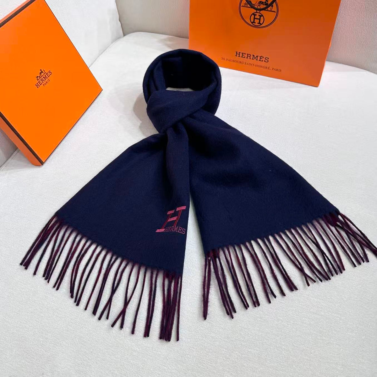HERMES 25S SCARF 190 IN CASHMERE 985998