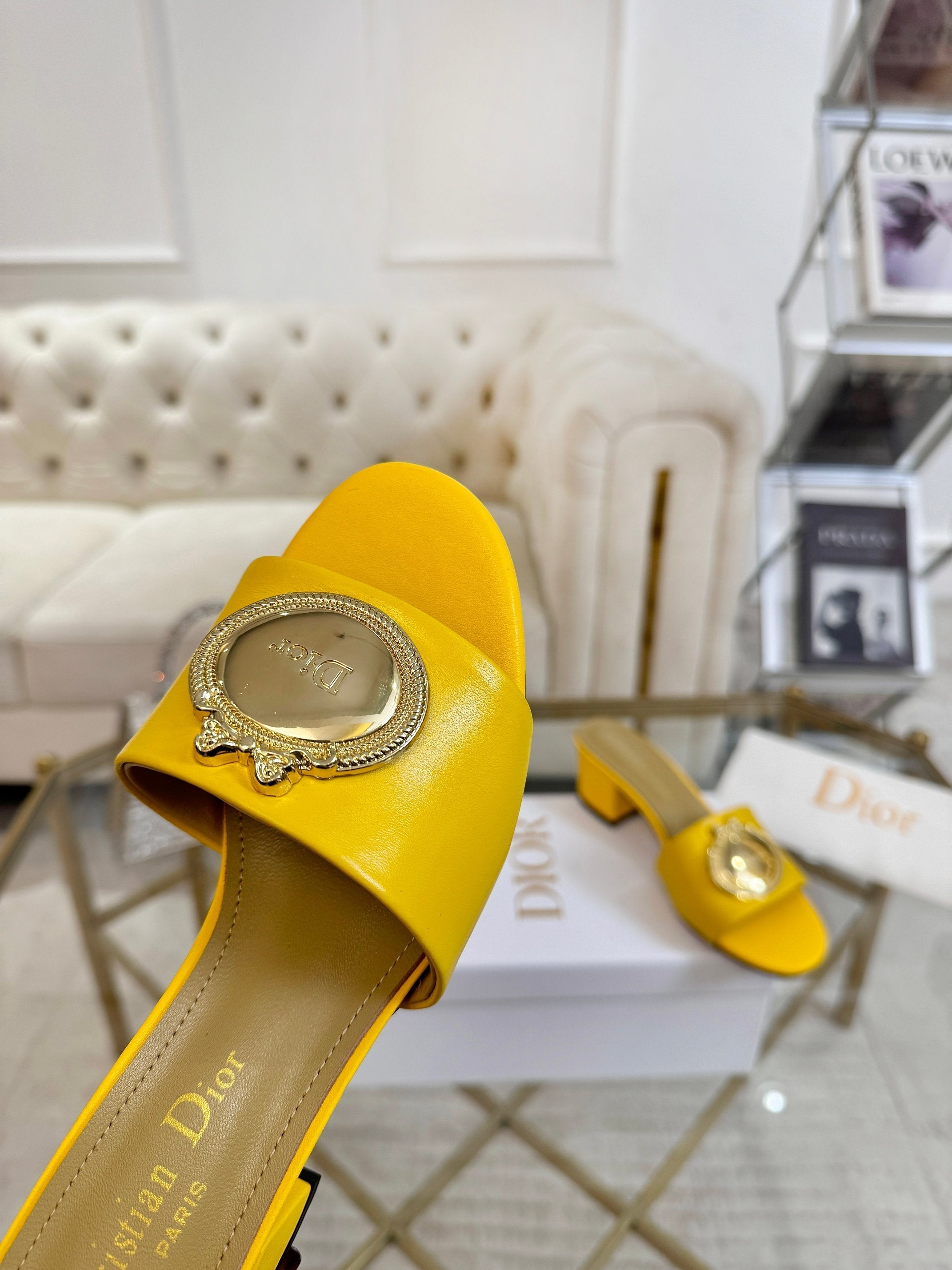 DIOR 26S HIGH-HEEL SANDALS 55MM IN YELLOW CALFSKIN WITH GOLD HARDWARE