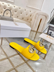 DIOR 26S  FLAT SLIDE SANDALS IN YELLOW CALFSKIN WITH GOLD HARDWARE