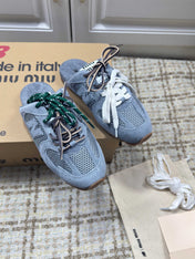MIUMIU 26S NEW BALANCE SNEAKER MULES IN DUSTY BLUE SUEDE AND MESH