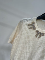 VALENTINO SHORT SLEEVE TOP WITH SEQUIN BOW 273160