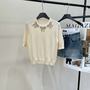 VALENTINO SHORT SLEEVE TOP WITH SEQUIN BOW 273160