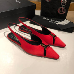 BABYLONE SLINGBACK FLAT IN RED SILK