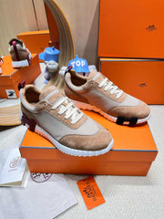 BOUNCING SNEAKER IN PEANUT BROWN SUEDE AND WHITE KNIT